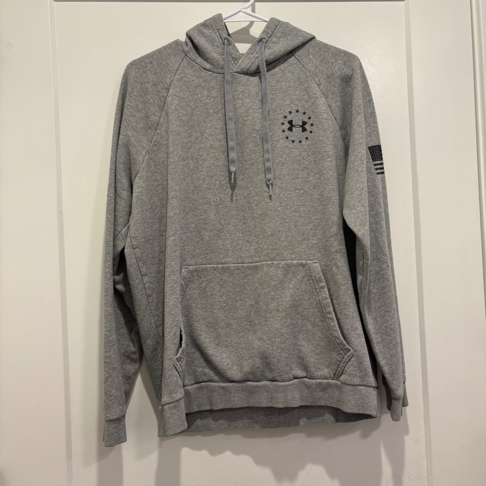 Under Armour Mens Freedom Flag ColdGear Hoodie Gray Large Loose Fit Pullover